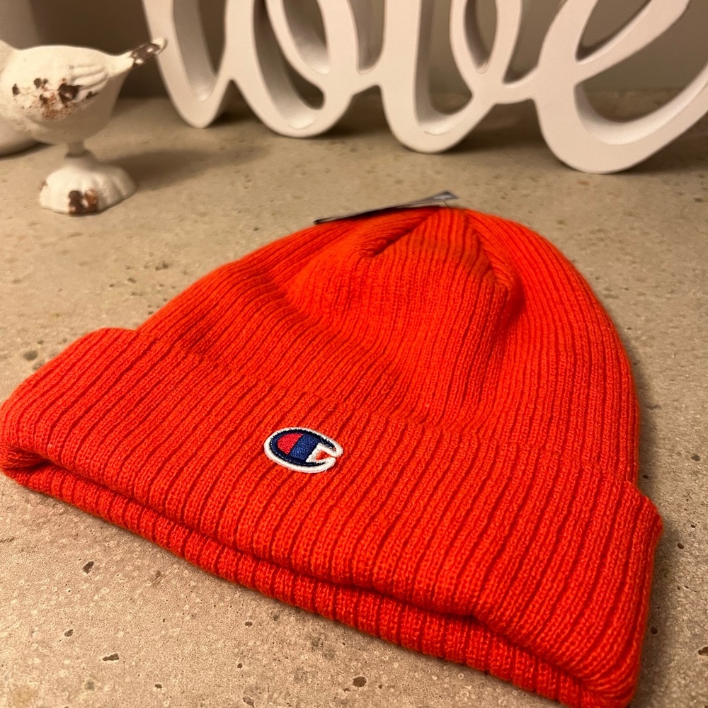 Champion Orange Knit Hat Ribbed Design Unisex